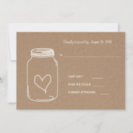 Cartão RSVP Papel Kraft Rústico Masonjar Coração Casamento RSV