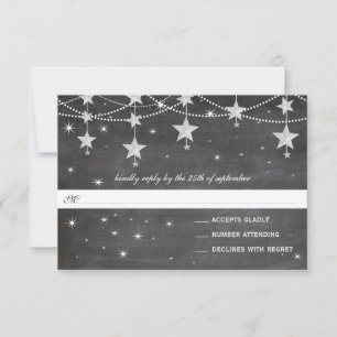 Cartão RSVP Papel Marinho de Casamento Noturno Lanternas debai