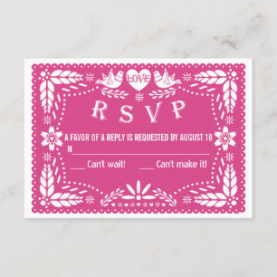 Cartão RSVP Papel picado ama pássaros de casamento rosa quent