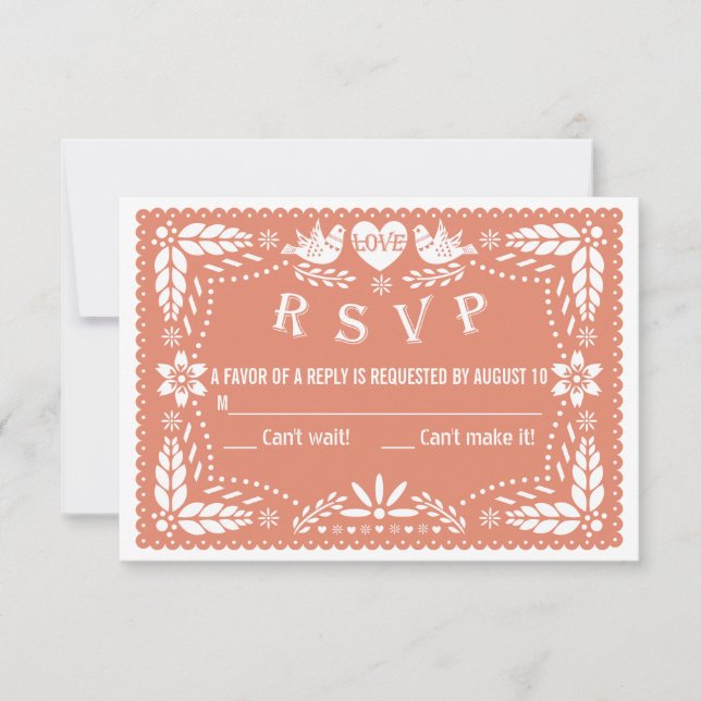 Cartão RSVP Papel picado amor pássaros pessegual casamento RSV (Frente)