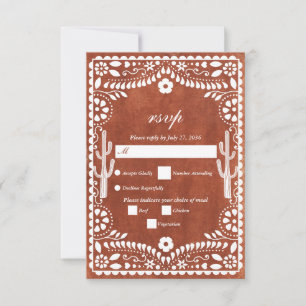 Cartão RSVP Papel Picado Casamento Mexicano Marrom Terracota C