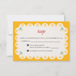 Cartão RSVP Papel Picado Yellow Nuestra Boda Spanish Wedding