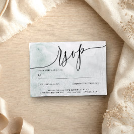 Cartão RSVP Papel Retro Verde Simples Caligrafia Boho