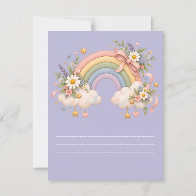 Cartão RSVP Papelaria Arco-íris Pastel  (Frente)