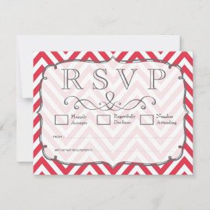 Cartão RSVP Papoila vermelha & Chevron branco que Wedding