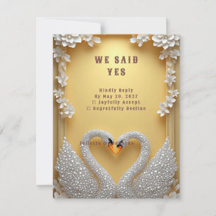 Cartão RSVP 💍 Par de Cisnes Joalherizados Elegante Celebração