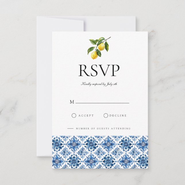 Cartão RSVP para Azulejos de limão mediterrânico (Frente)