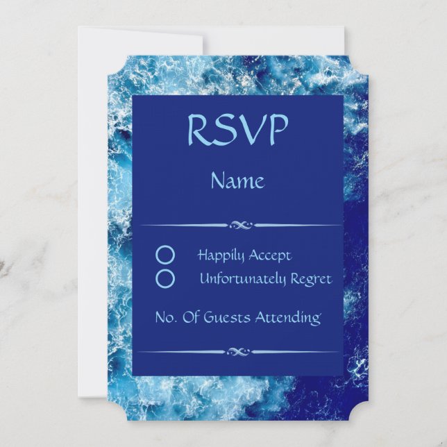 Cartão RSVP para Casamento de Água no Oceano Azul (Frente)