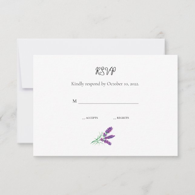 Cartão RSVP para Casamento de Lavanda Elegante (Frente)