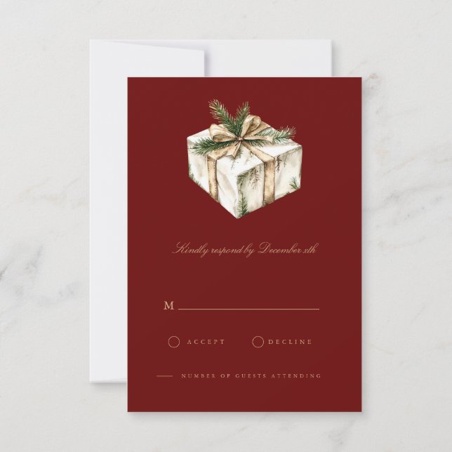 Cartão RSVP para Decoração Vermelha do Natal Elega (Verso)