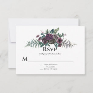Cartão RSVP Para o Selvagem Burgundy Rustico Floral Cinza