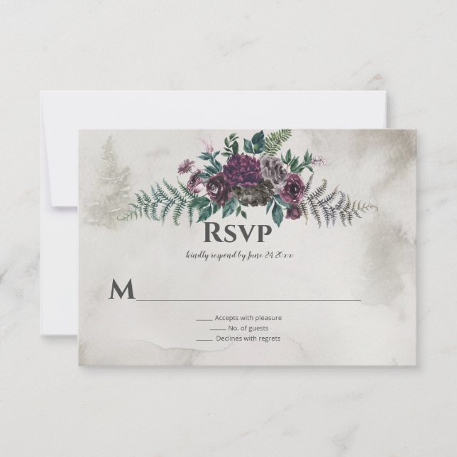 Cartão RSVP Para o Selvagem Casamento Floral Rústico Borgonha  (Frente)