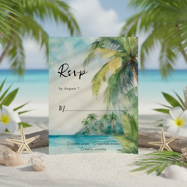 Cartão RSVP Paradise Palms Tropical Beach Weding (Criador carregado)