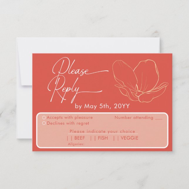 Cartão RSVP Participação vermelha moderna em toranja e escolha (Frente)