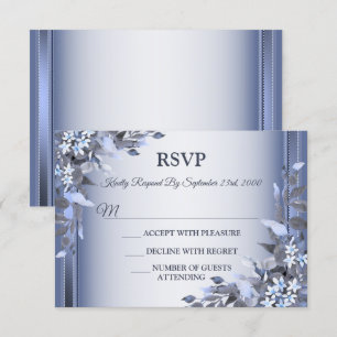 Cartão RSVP Partido Marinho Azul Floral Cinza de Prata de Casa