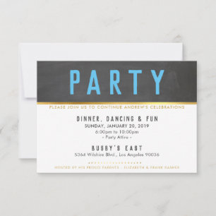 Cartão RSVP PARTY CELEBRATION smart bold type gold cinza aqua