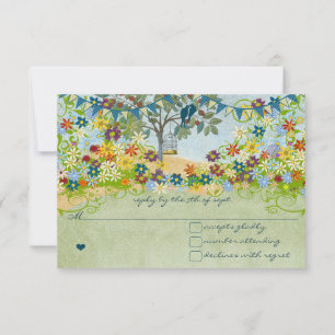 Cartão RSVP Pássaros de Amor Floral Turquesa Vintage Casamento