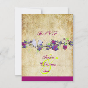 Cartão RSVP PÁSSAROS DE AMOR, GRANDES RSVPs/cor personalizado