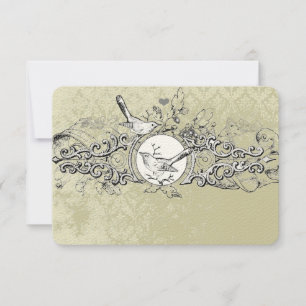 Cartão RSVP Pássaros de Amor Vintage Aço Musical Casamento