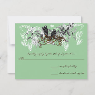 Cartão RSVP Pássaros de Amor Vintage Flores Brancas Galho Casa