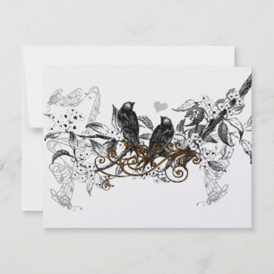 Cartão RSVP Pássaros de Amor Vintage Flores Brancas Galho Casa