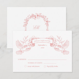 Cartão RSVP Pássaros de Toalete Rosa Casamento