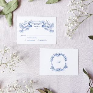 Cartão RSVP Pássaros de Toile Azul Casamento