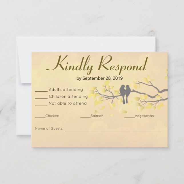 Cartão RSVP Pássaros do Amor de 50º Aniversário (Frente)