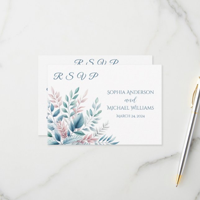 Cartão RSVP Pastel Botânico-RSVP-Casamento- Cartão-postal (Frente/Verso In Situ)