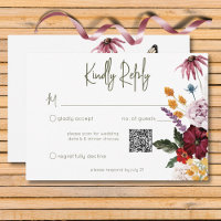 Pastel & Burgundy Blooms Moderno Código QR Floral
