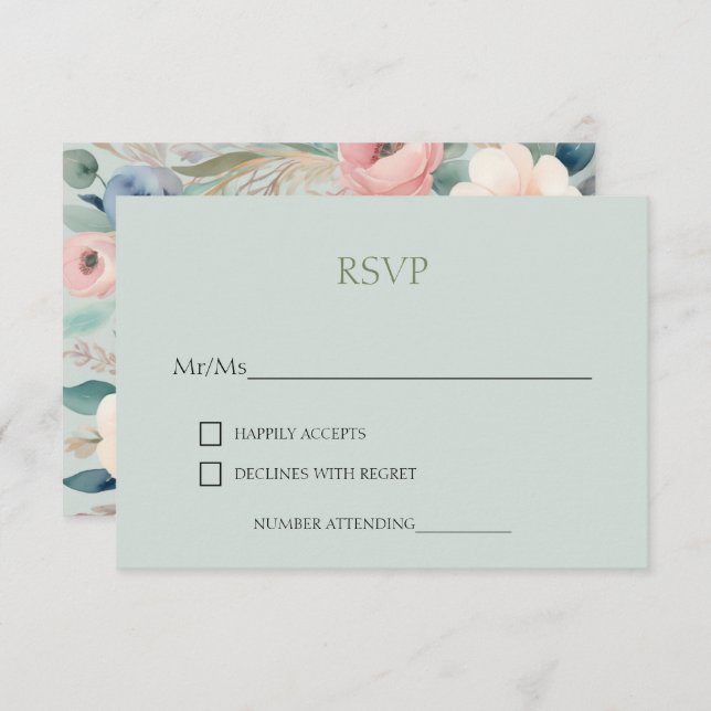 Cartão RSVP Pastel Floral Elegance Wedding (Frente/Verso)