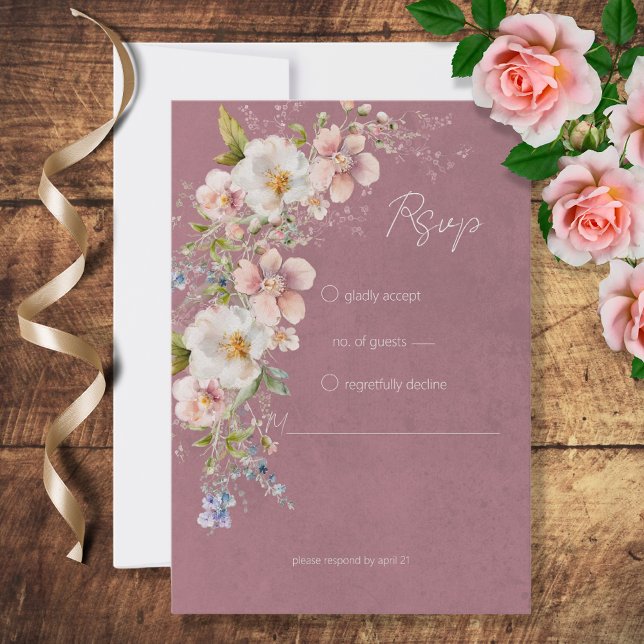 Cartão RSVP Pastel Floral Moderno Casamento Rosa (Criador carregado)
