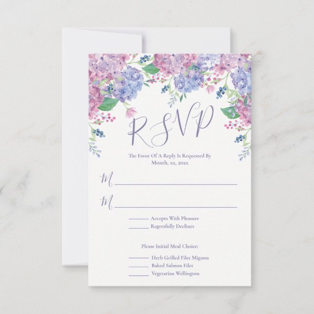Cartão RSVP Pastel Hydrangeas Floral Weding (Frente)
