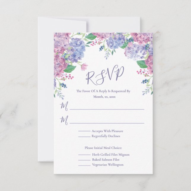 Cartão RSVP Pastel Hydrangeas Floral Weding (Frente)