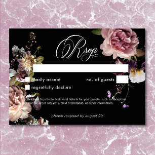 Cartão RSVP Pastel Orgulhoso Opulente Preto Floral Opulente Es