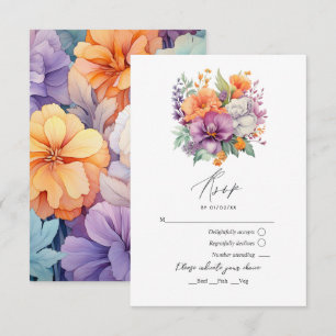 Cartão RSVP Pastel Purple, Orange e Mint Floral Wedes