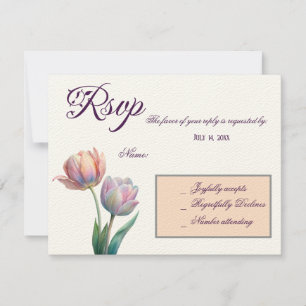 Cartão RSVP Pastel romântico e poético Tulipas Aquarela