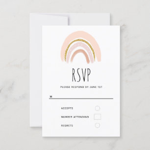 Cartão RSVP Pastel Rosa e Faux Glitter Boho Arco-íris
