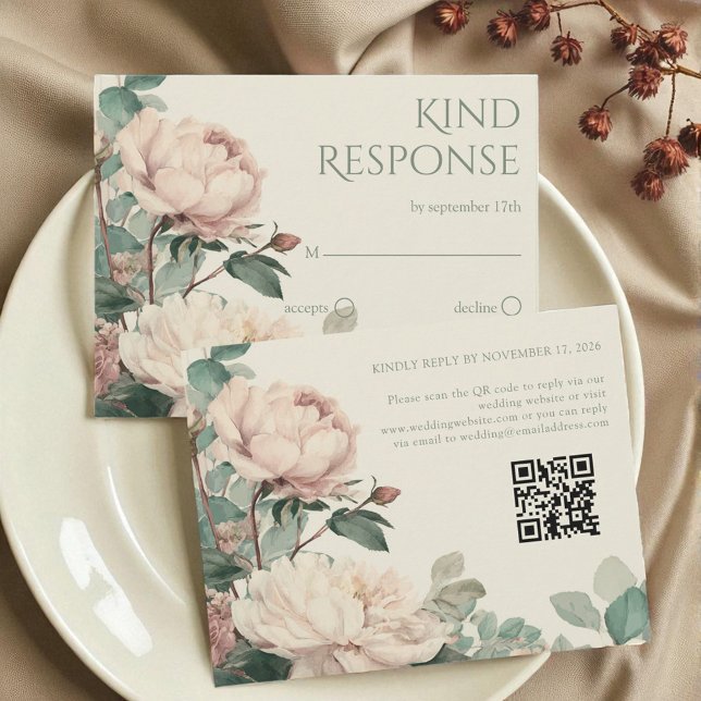 Cartão RSVP Pastel Watercolor Rose Peonies Floral Wedding (Pastel Watercolor Rose Peonies Floral Wedding RSVP Card)