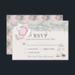 Cartão RSVP Patisserie Paris Pink Bat Mitzvah<br><div class="desc">Este lindo café/padaria/padaria francês/patisserie tema Bat Mitzvah RSVP/response/response apresenta uma caixa rosa e bolos/sobremesas em um suporte de bolo. O verso apresenta um fundo de rosa claro com padrões florais. Personalize para suas necessidades. Você pode encontrar mais produtos correspondentes na minha loja.</div>