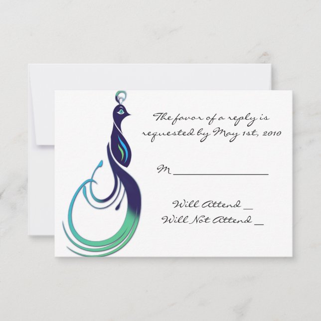 Cartão RSVP Pavão Precioso em Roxo, Azul-Turquesa, Verde Respo (Frente)