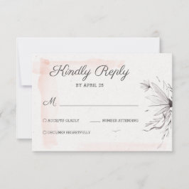 Cartão RSVP Peach & Cinza Casamento Romântico elegante e delic