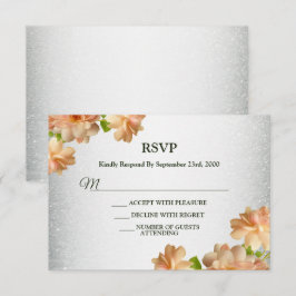 Cartão RSVP Peach Floral Silver Glitter Modern Wedding Party