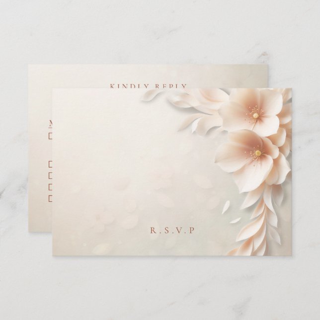 Cartão RSVP Peach florals opções de refeições de casamento RSV (Frente/Verso)