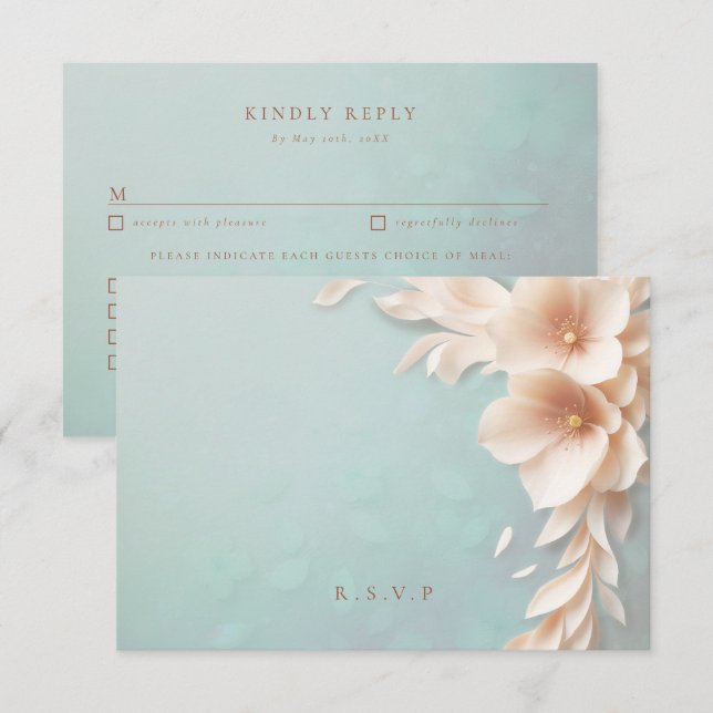 Cartão RSVP Peach florals opções de refeições de casamento RSV (Frente/Verso)