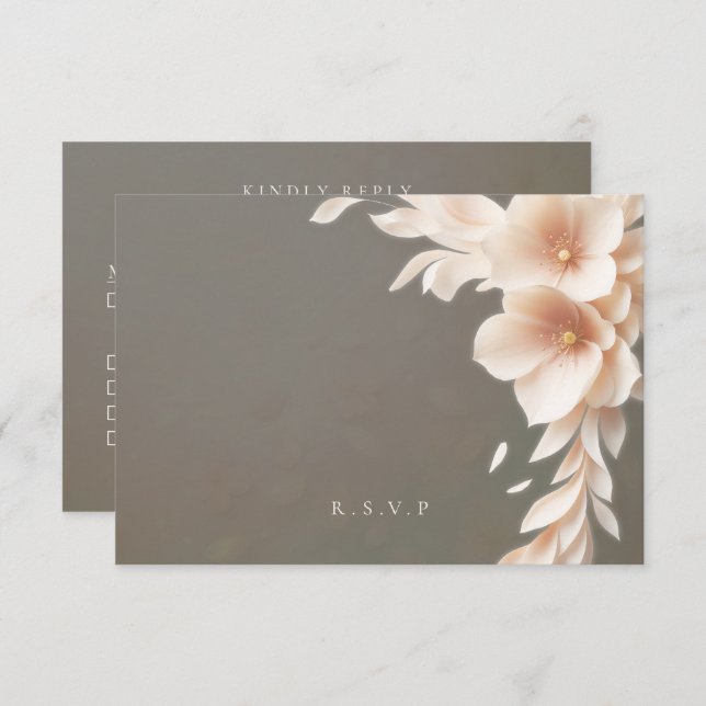 Cartão RSVP Peach florals opções de refeições de casamento RSV (Frente/Verso)