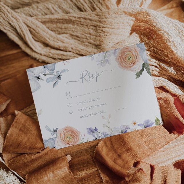 Cartão RSVP Peach Fuzz Dusty Blue Trendy Weds (Criador carregado)