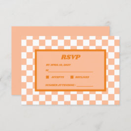 Cartão RSVP Peach Fuzz Orange Checkered Gingham Patterno