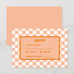 Cartão RSVP Peach Fuzz Orange Checkered Gingham Patterno
