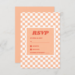 Cartão RSVP Peach Fuzz Red Checkered Gingham Patterno